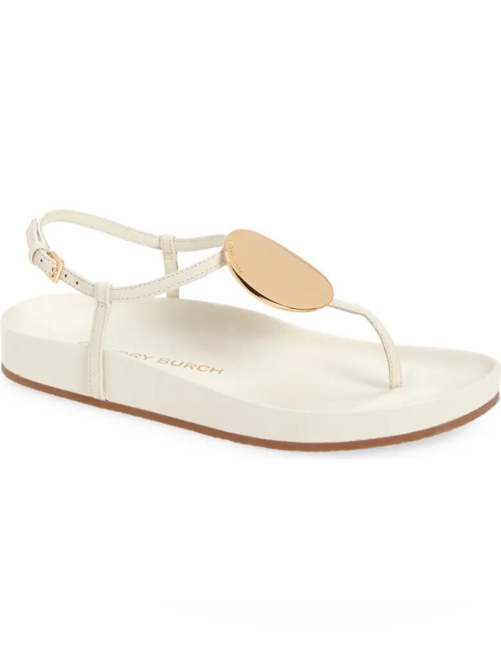 Tory Burch Patos Disk Thong Cloud Leather Sandal in Ivory Size 8